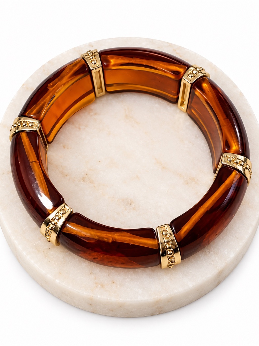Amber-Tone Resin Stretch Bracelet with Gold Accents